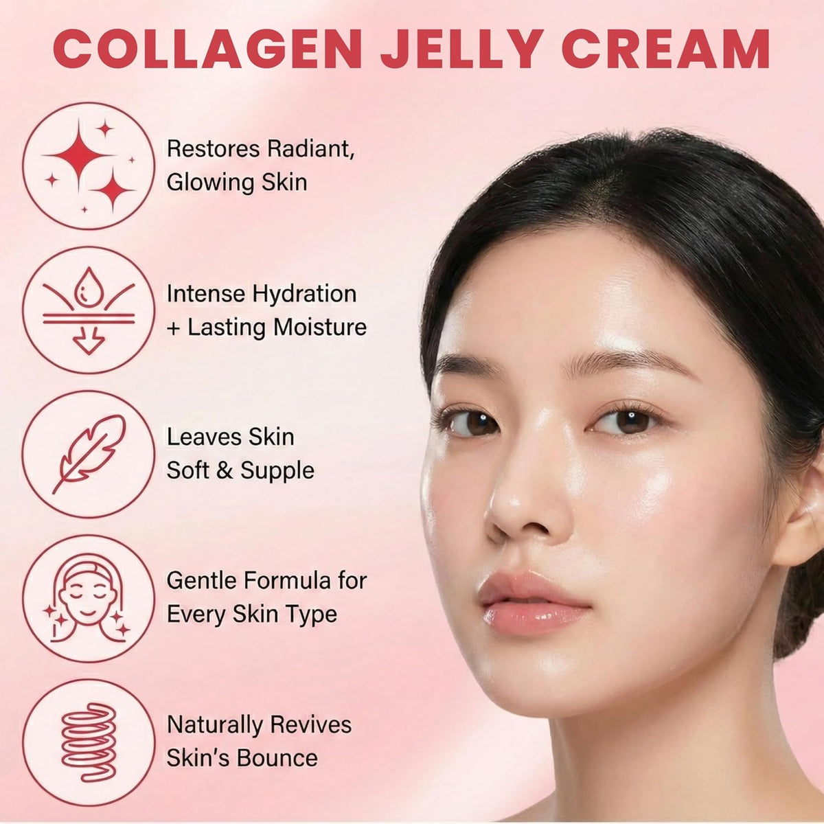Collagen Jelly Cream — Niacinamide, Elastin & Collagen Moisturizer(1.76 oz) | 24H Glow & Hydration, Lightweight, Freeze-Dried Hydrolyzed Collagen for Skin Barrier Hydration, Plumper & Firmer looking Skin