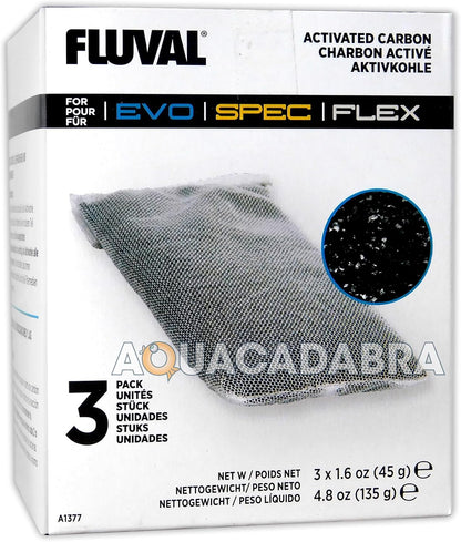 Fluval Spec/Evo/Flex Activated Carbon, Replacement Aquarium Filter Media, 3-Pack, A1377 | Replacement Aquarium Filter Media