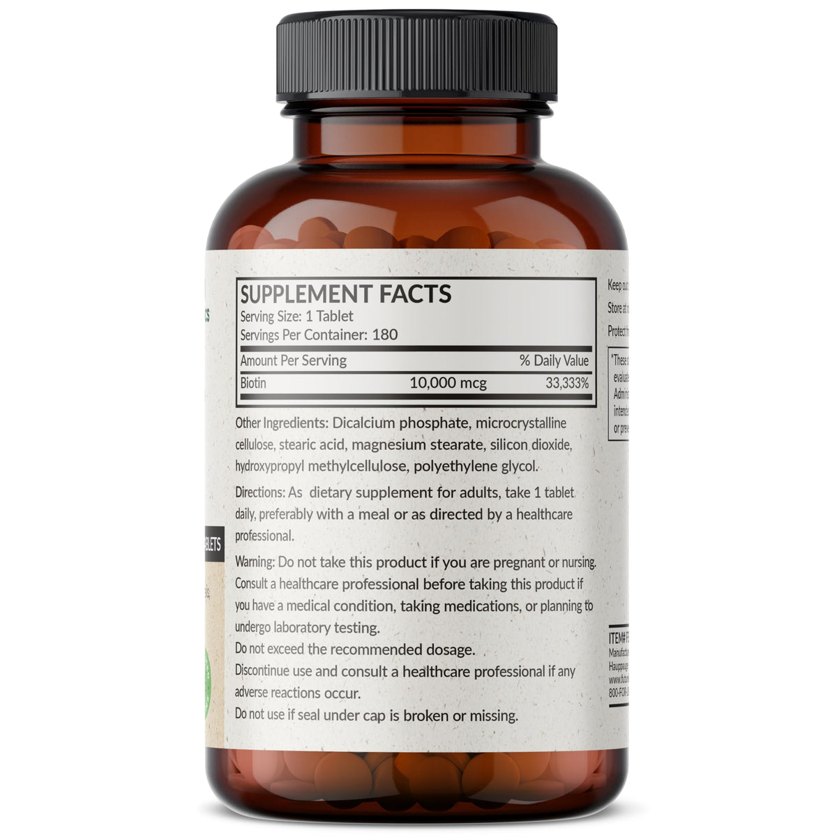 Futurebiotics Biotin 10,000 MCG High Potency Tablets Supports Healthy Hair, Skin & Nails & Energy Production, Non-GMO, 180 Vegetarian Tablets