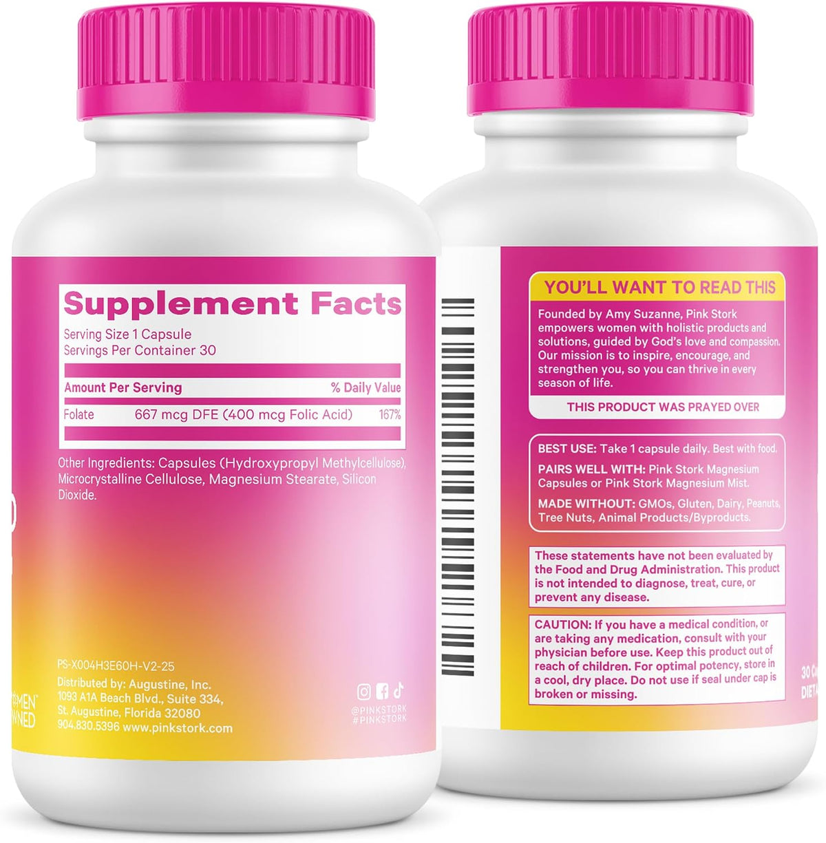 Pink Stork Folic Acid Supplement for Women – 400mcg, 30 Capsules | Daily Vitamin B9, Prenatal & Fertility Support, Supports Red Blood Cell Formation & Energy, Vegetarian