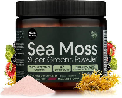 Atlantic Naturals Total Wellness Trio – Organic Irish Sea Moss Capsules 120ct + Sea Moss Super Greens Powder + Sea Moss Gummies with Lion's Mane | Complete Daily Wellness Routine
