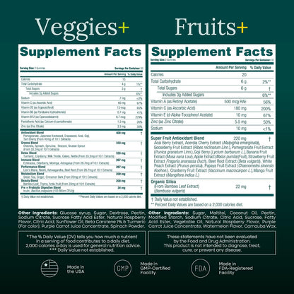 Fruits and Veggies Gummies with 9 Superfruits & 30 Veggies (120 Soft Chews) | Fruits and veggies supplement with vitamins & minerals, super greens gummies, non-GMO, pectin-based, gluten-free, USA