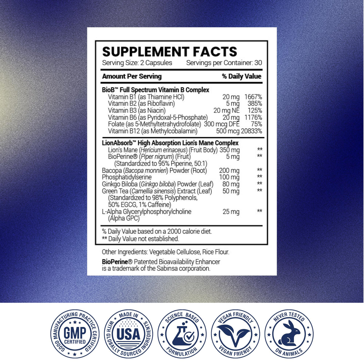 Research Verified Memory Booster - Nootropic Supplement - Enhance Cognition and Memory - Lion’s Mane, Ginkgo Biloba, BioPerine - 60 Capsules - Non-GMO - Made in the USA