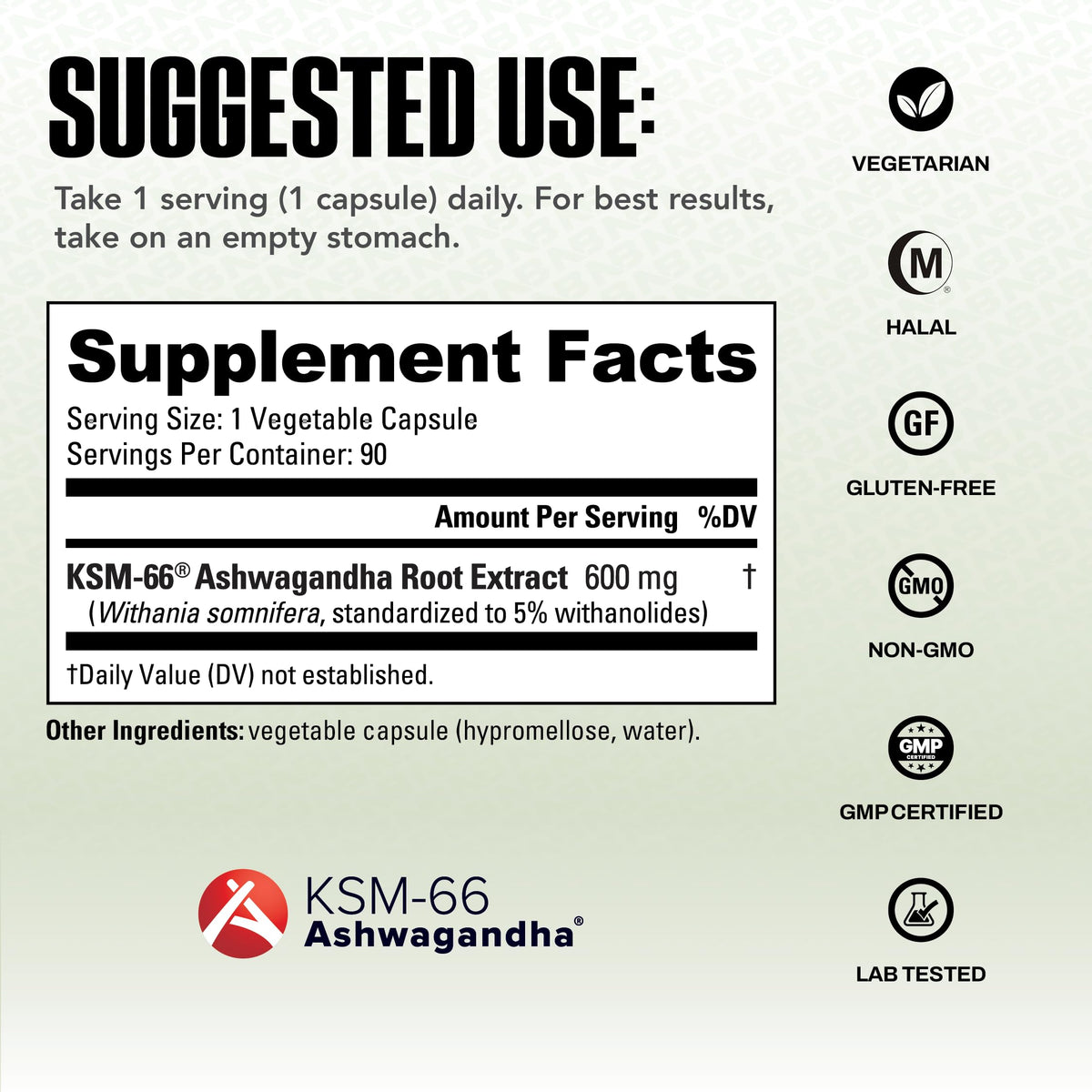 NutraBio Ashwagandha KSM-66 | Ashwagandha Herbal Supplement for Stress, Mood, & Performance | 600 MG of Clinically Studied KSM66 60 Capsules