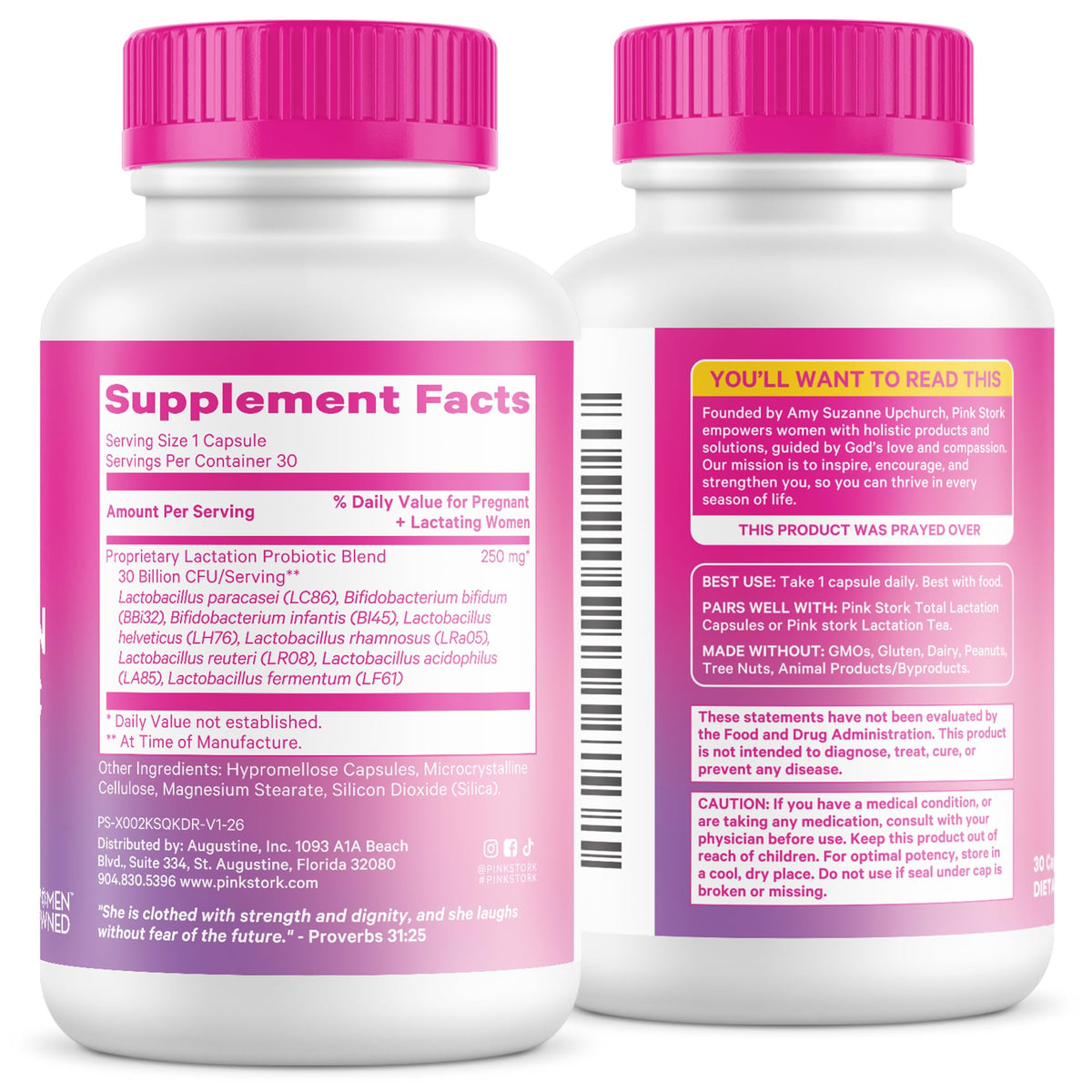 Pink Stork Lactation Probiotic, 30 Billion CFUs, 30 Capsules | Multi Strain Postnatal Probiotics for Breastfeeding Women, Support Breast Milk & Gut Health, Postpartum Essentials