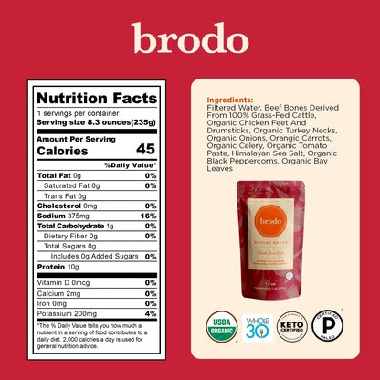 Brodo Ready to Drink Organic Chicken Collagen Rich Bone Broth (6 X 8 oz) | Organic Bone Broth with Collagen, Protein Soup & Sipping Broth for Healthy Meal Prep, Soups and Bone Broth Packets