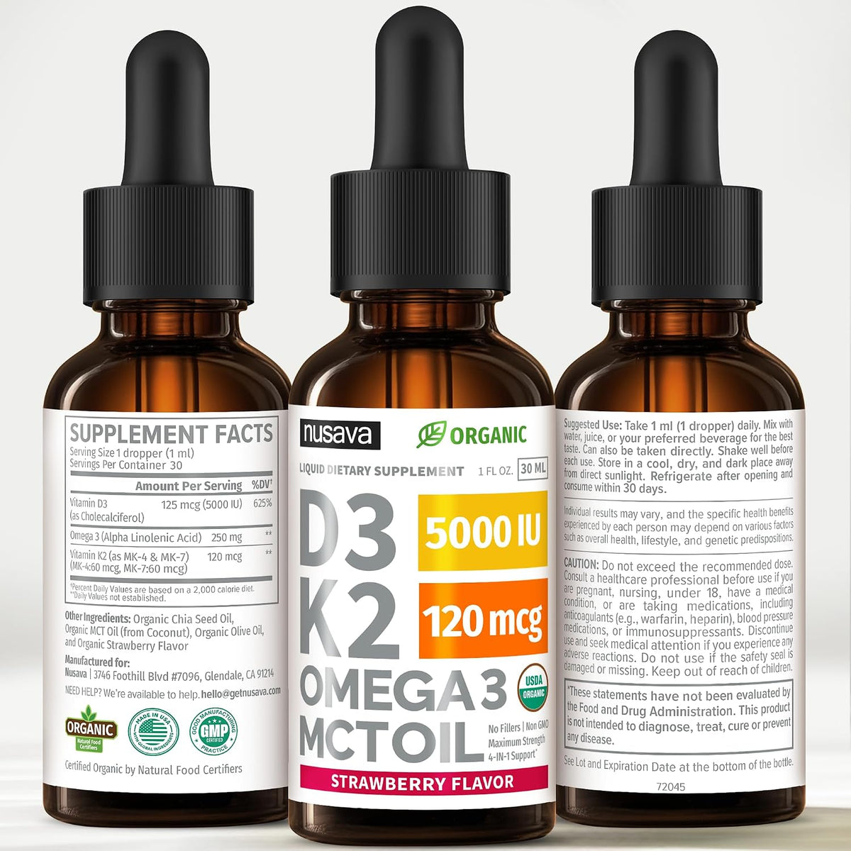 NUSAVA Vitamin B12 Liquid Drops and Strawberry Flavored D3 K2 Bundle — Daily Wellness Liquid Vitamins for Energy & Immune Support — Non-GMO, Gluten-Free, 2pk Each