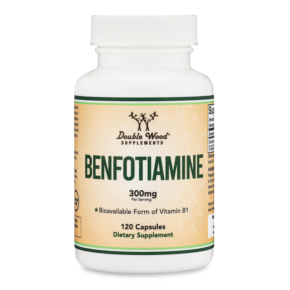 Benfotiamine 300mg Servings (Third Party Tested, 120 Capsules, 150mg Per Cap) Non-GMO, to Boost Thiamine B1 Levels (More Absorbable Than Thiamine, Fat Soluble) by Double Wood