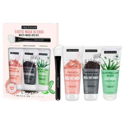 Freeman Exotic Blends Facial Mask 4 Piece Set, Peel-Off & Jelly Masks, Cleansing, Pore-Clearing & Hydrating Facial Masks, For All Skin Types,
