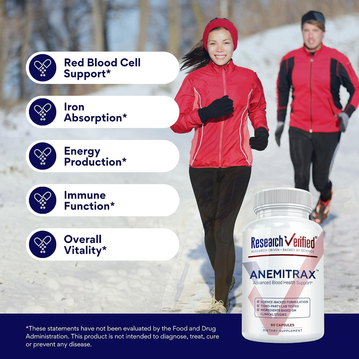 Research Verified Anemitrax - 6-in-1 Complete Blood Builder - Gentle on Stomach Iron Bisglycinate with Vitamin C, B12, Folate & BioPerine for Max Absorption - 180 Vegan Capsules