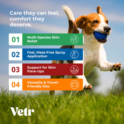 vetr Skin Relief Hydrocortisone Spray for Dogs - Topical Support for Itchy Skin and Hot Spots - 4 oz (120mL) - Vet-Formulated in USA