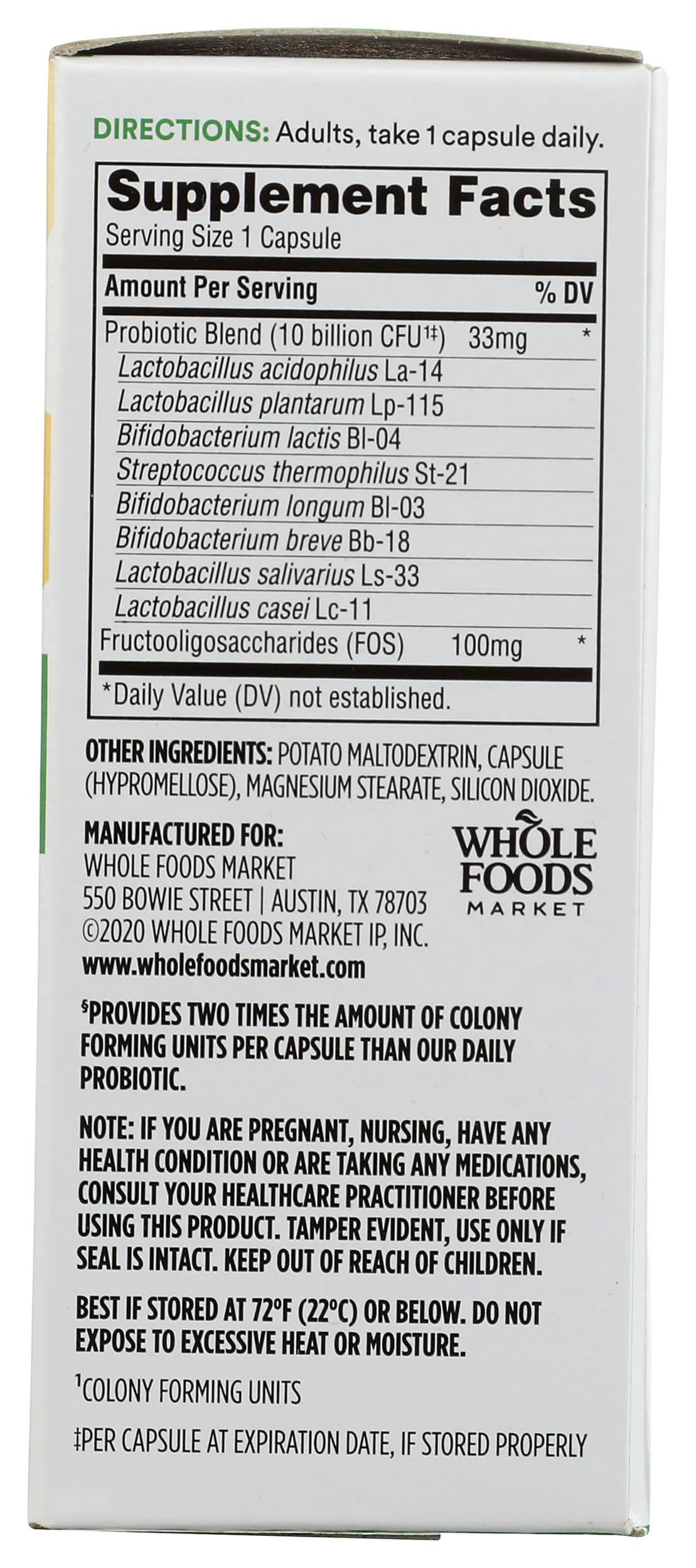 365 by Whole Foods Market, Extra Strength Daily Probiotic 10 billion CFU, 30 ct