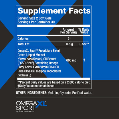 OmegaXL Sport Extra Strength Muscle Recovery Supplement and Respiratory Support Supplement - Improves DOMS and ROM, Clinically Supported Green-Lipped Mussel Oil (60 Softgels) OmegaXL buy supplements Au