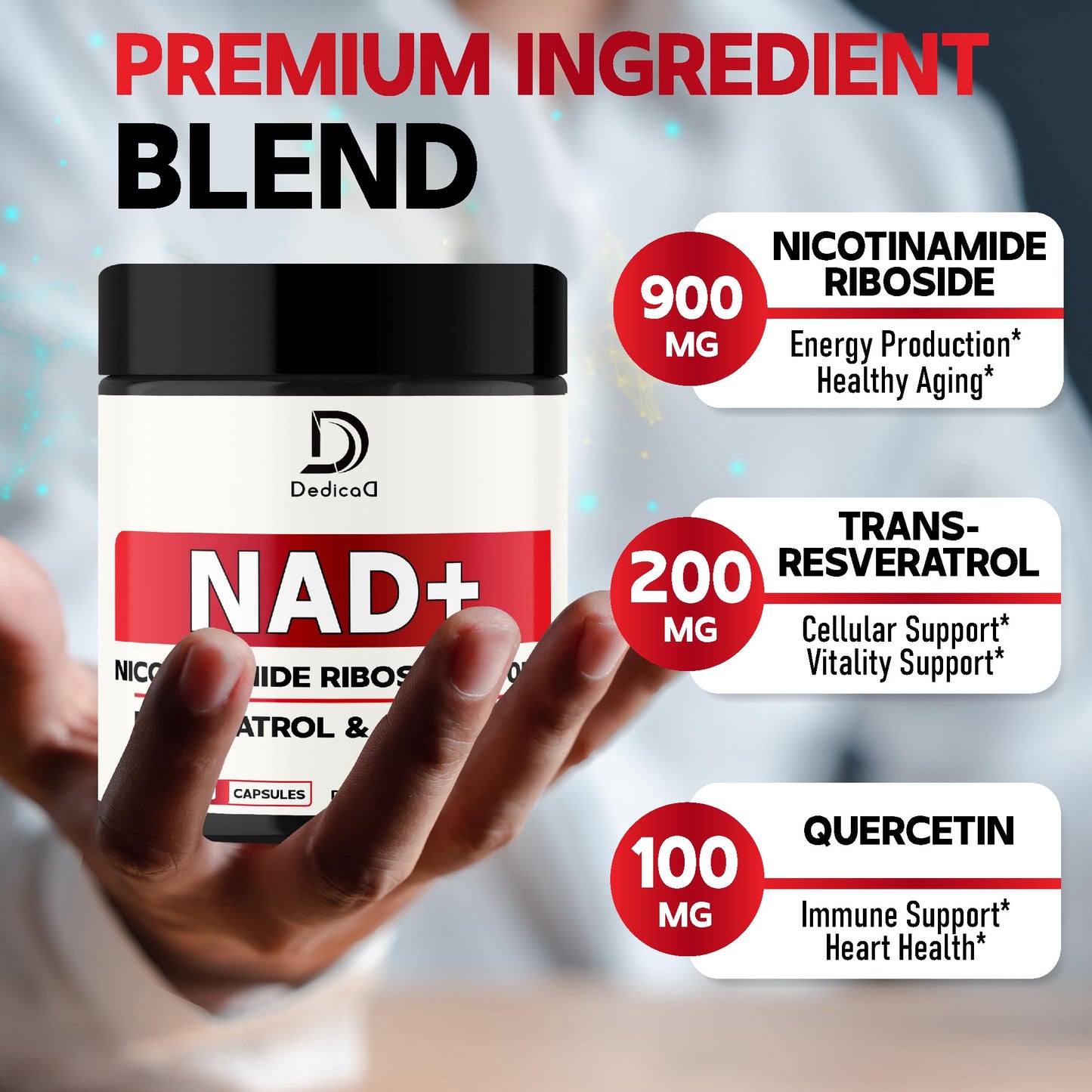 DEDICAD NAD Supplement with Nicotinamide Riboside, Trans-Resveratrol, Quercetin - Cellular Energy & Repair, Vitality, Healthy Aging - 60 Count DEDICAD buy supplements Au