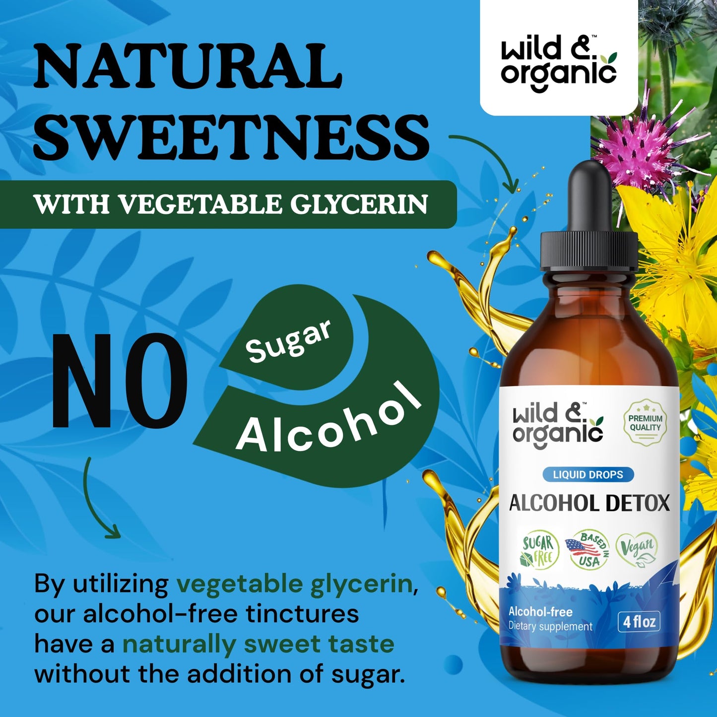 Wild & Organic Alcohol Detox Drops - Liver & Kidney Cleanse with Milk Thistle, Chanca Piedra Stone Breaker - Anti Alcohol Complex for Liver Cleanse Detox