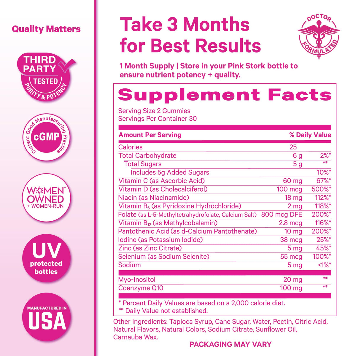Pink Stork Fertility Gummies for Women, 60 Count | CoQ10, Myo-Inositol, Methylated Folate, Hormone Balance Support, OBGYN-Formulated
