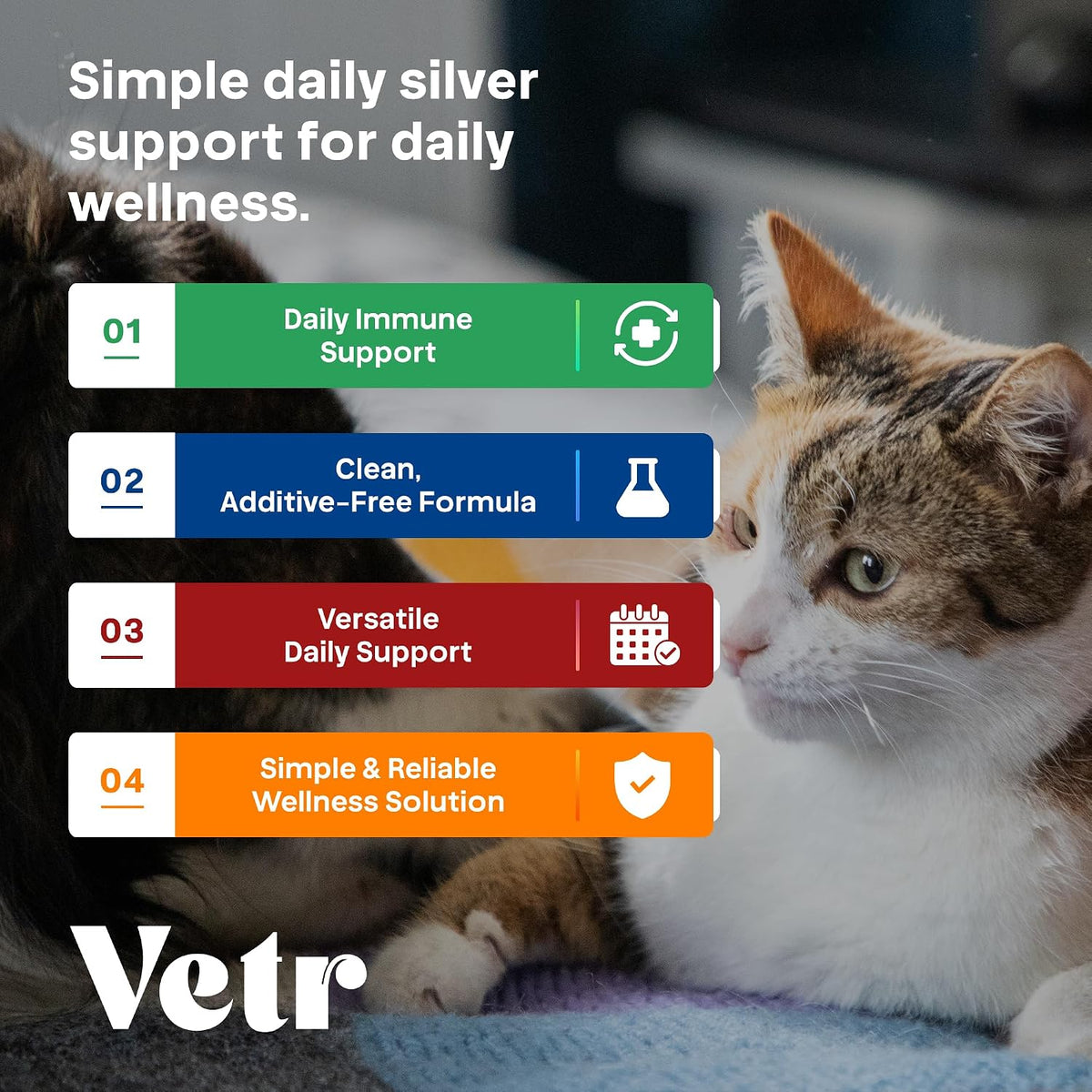 Vetr Silver Immune Support for Dogs and Cats, 4oz/120mL Liquid in Amber Bottle with Oral Dropper, Professional Grade Colloidal Silver Supplement for Daily Wellness and Seasonal Defense