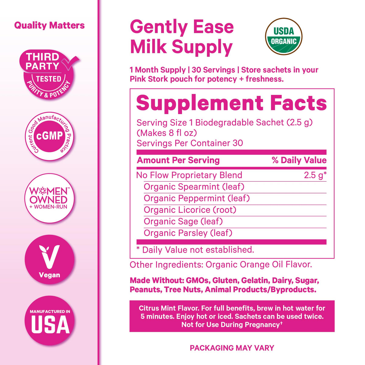 Pink Stork No Flow Organic Sage Tea, Floral Mint Flavor, 15 Sachets | Dry Up Breast Milk Supply, Ease Milk Production, Wean Lactation Naturally, Hot or Iced, Postpartum Essentials