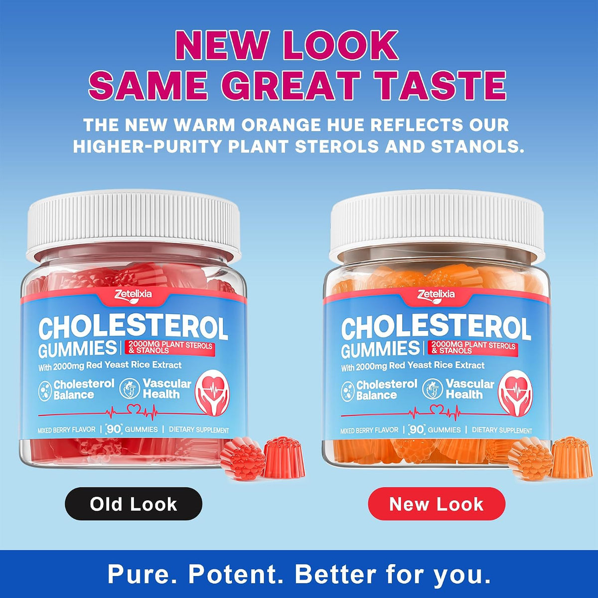 Cholesterol Lowering Supplements Gummies, Cholesterol Gummies with Plant Sterols & Stanols, Red Yeast Rice, Lower Cholesterol Naturally – Vegan, Non-GMO, Mixed Berry Flavor, 90Ct