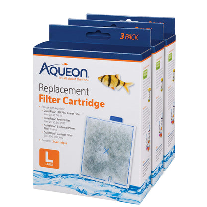 Aqueon Aquarium Fish Tank Replacement Filter Cartridges, Large - 3 Pack | Fish tank filter cartridge with activated carbon, rinse-install tab, change every 4 weeks, fits canister filter 200-400