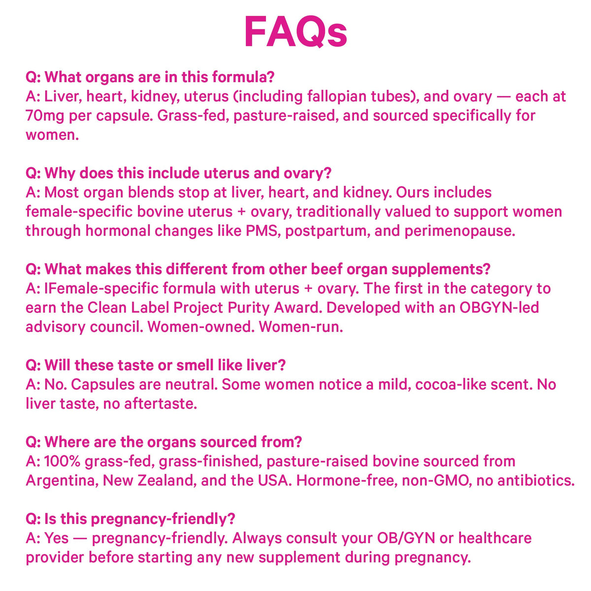 Pink Stork Beef Organ Supplement for Women, Clean Label, 60 Capsules | Grass-Fed Beef Liver Capsules, Iron, B12, CoQ10, Vitamin A, Primal Multivitamin for Hormone + Energy Support