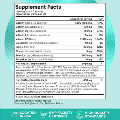 Women's Balance Hair Growth Supplements, Ages 45 and Up, Customer Proven for Visibly Thicker Hair and Scalp Coverage, Soy-Free, Made with 26 Ingredients including Beta Carotenes - 2 Month Supply