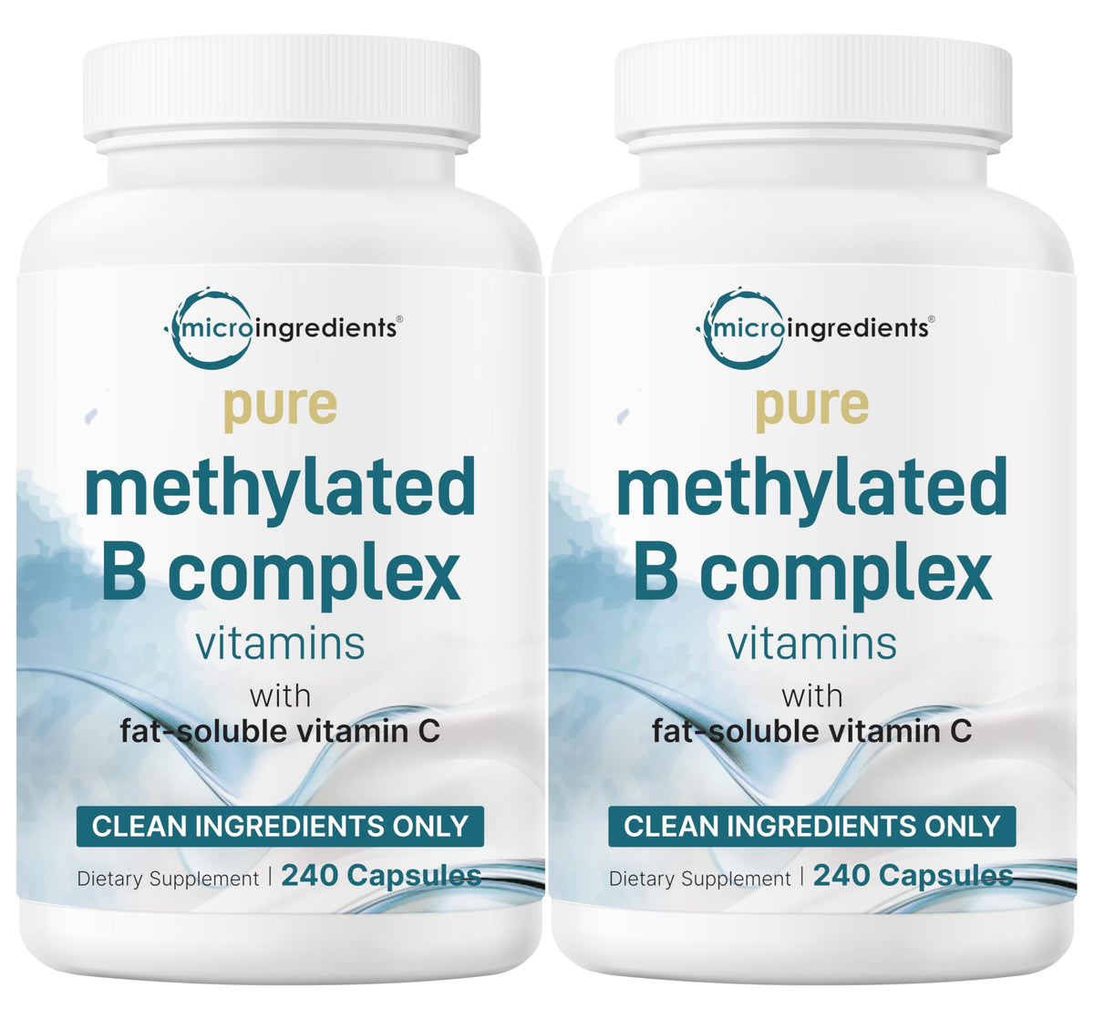 Micro Ingredients Pure Methylated B Complex Vitamins, 240 Capsules | 11-in-1 with Methylfolate, Methylcobalamin B12 & P5P + Fat-Soluble Vitamin C, Choline & Inositol. Filler Free, Non-GMO.
