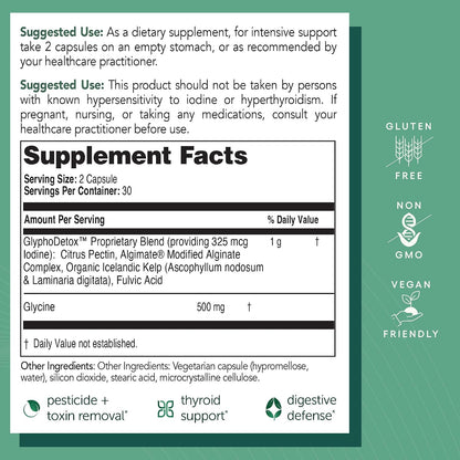 EcoNugenics GlyphoDetox Supplement – Detox Cleanse to Safely Remove Glyphosate Pesticides & Agricultural Toxins, Support the Gut & Thyroid –Includes Glycine, Kelp, Citrus Pectin, Alginate– 60 Capsules