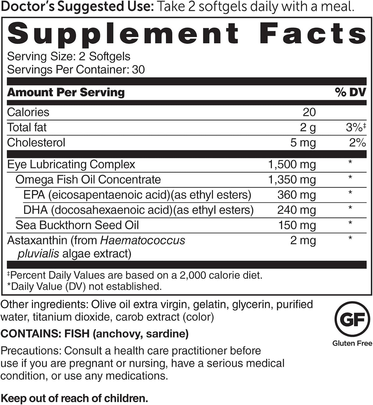 Dr. Whitaker's Eyedrate Hydration and Lubrication Supplement with Omega-3, Omega-7 and Antioxidants, 60 Softgels (30-Day Supply)