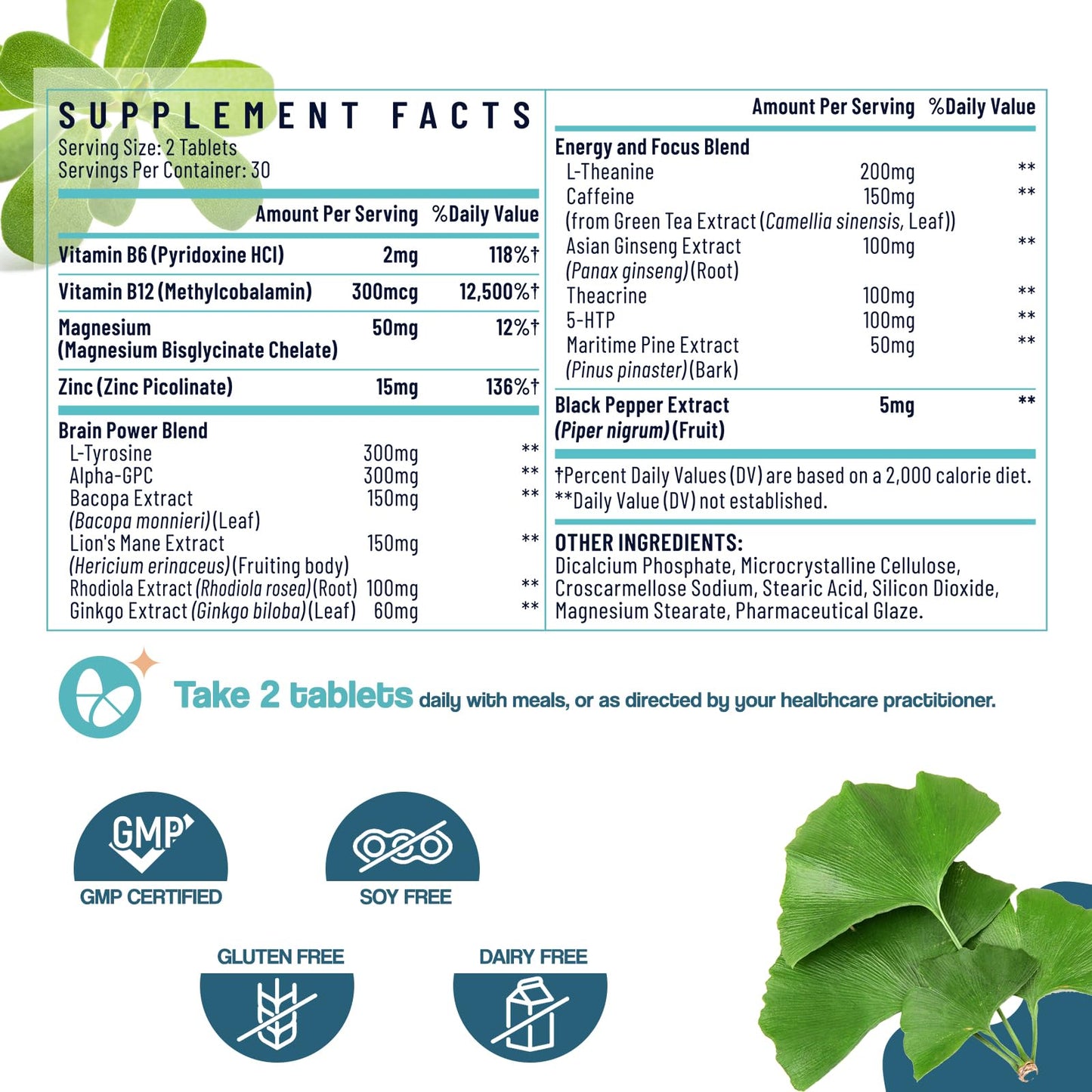 17-in-1 Brain Supplement for Memory and Focus | Nootropic Brain Supplement for Mental Clarity, Concentration, Alertness | Natural Nootropics with Herbal Extracts,