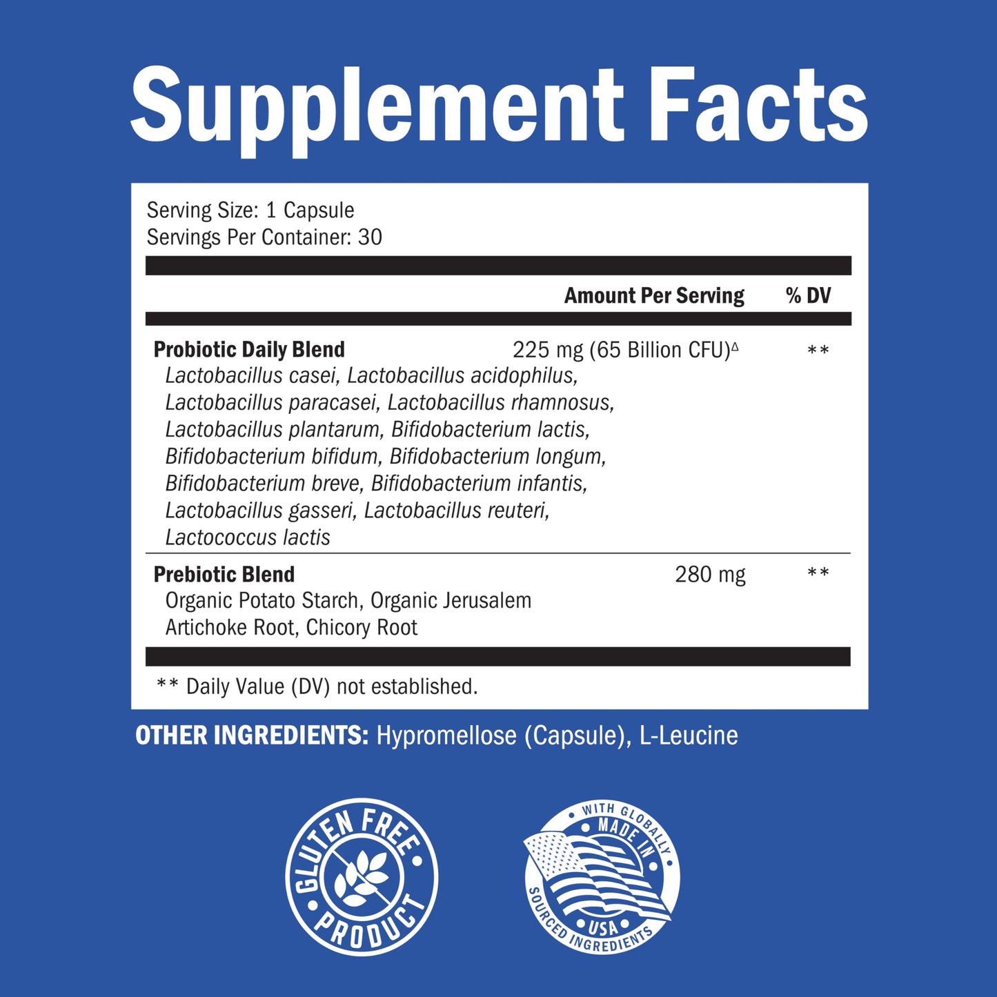 Probiotic 65 Billion - Probiotics with Prebiotic for Women & Men - Lactobacillus Acidophilus Digestive Health Capsules - Targeted Release Technology - Shelf Stable Supplement Non-GMO Dairy Free-30ct