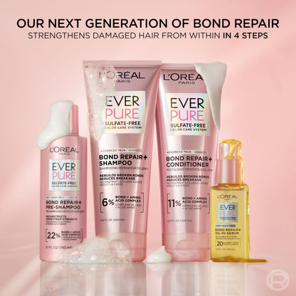 L'Oreal Paris Sulfate Free Bond Repair+ Shampoo and Conditioner Set with Bond + Amino Acid Complex, Strengthens and Repairs Damaged or Color Treated Hair,