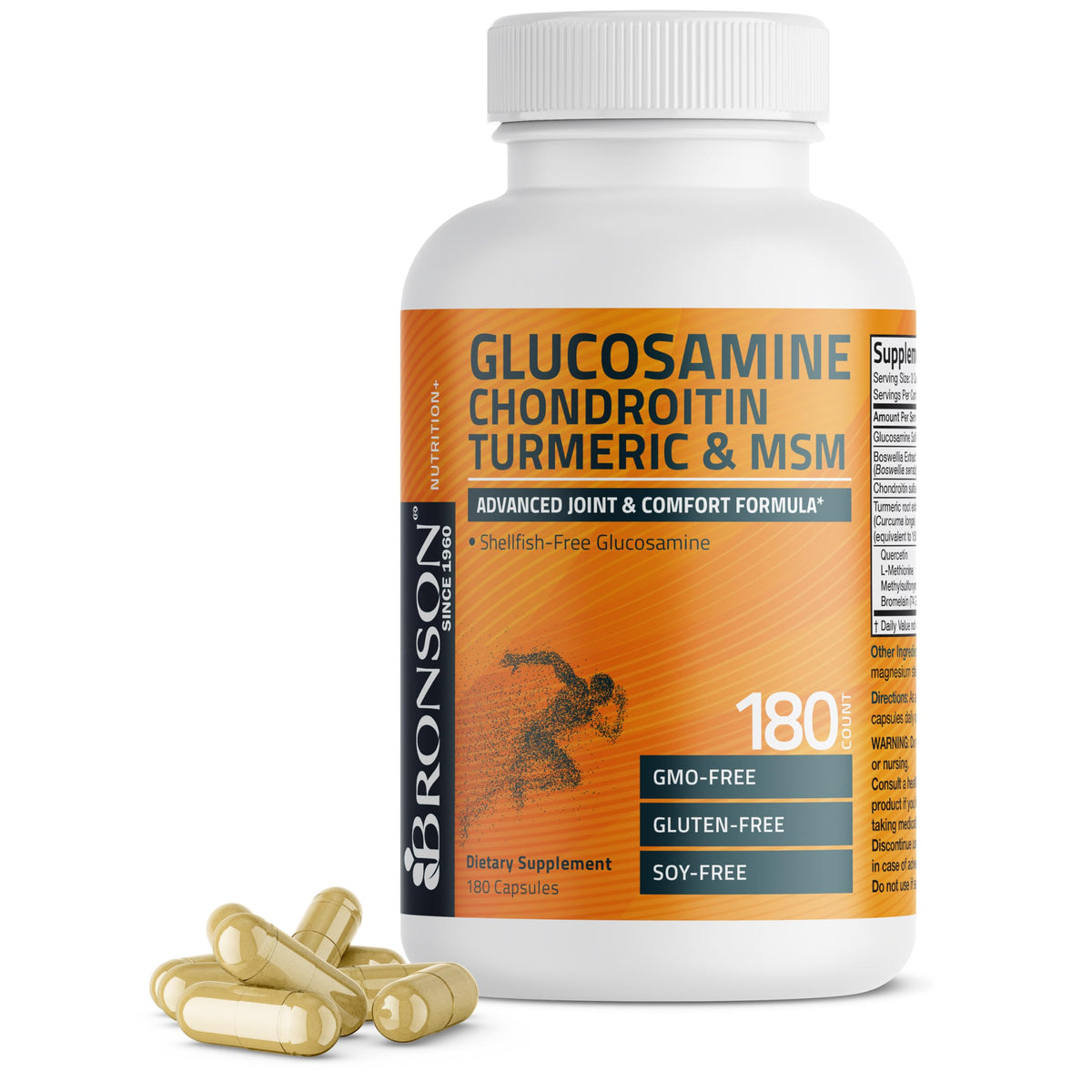 Bronson Glucosamine Chondroitin Turmeric & MSM Joint Support, 60 Capsules | Standardized Boswellia, Shellfish-Free Glucosamine, Mobility & Comfort Support, Non-GMO, Gluten-Free & Soy-Free