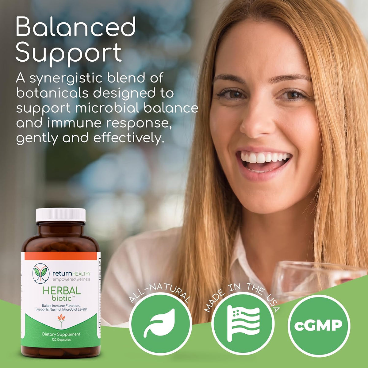 Herbal Biotic, Immune Support Vitamins, Natural Immune System Booster for Adults, Immune Support Supplement Enriched with Cat’s Claw for Probiotic Balance, Digestive Health, 120 Vegan Capsules