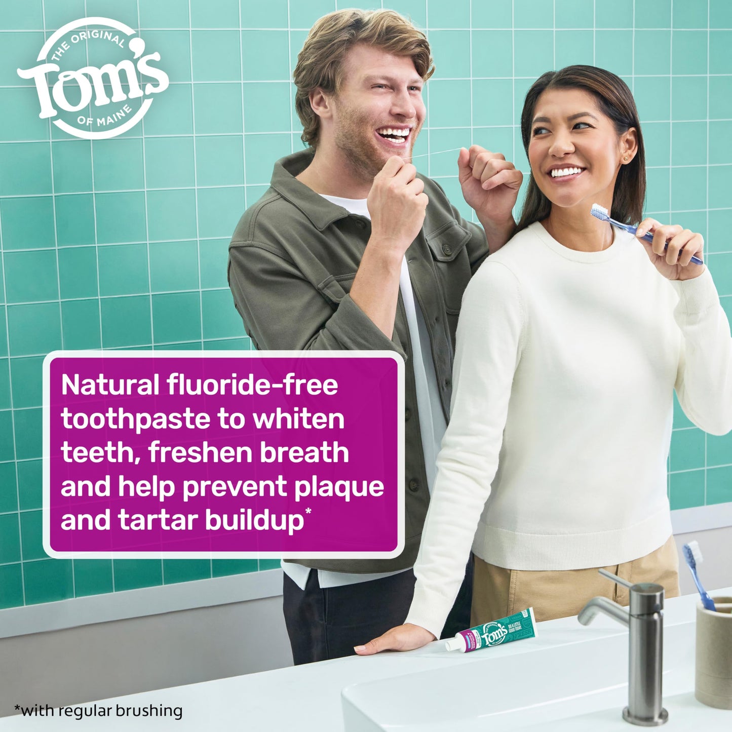 Tom's of Maine Fluoride-Free Antiplaque & Whitening Natural Toothpaste, Peppermint, 5.5 oz. (Pack of 2)