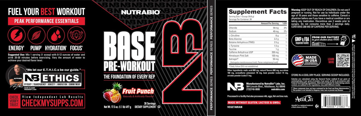 NutraBio Base Pre-Workout Powder 200mg Caffeine, Sustained Energy, Focus, Endurance, Pump, Sugar Free, Clean Preworkout for Men and Women - Beta Alanine, L-Tyrosine, 30 Servings - Lemon Lime