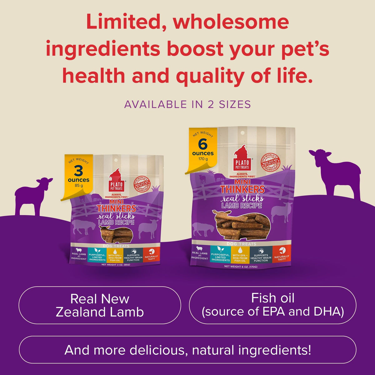 Plato Meat Sticks Salmon Dog Treats, Air-Dried High-Protein Soft Chews with Omega Fish Oil (EPA & DHA), 10 oz