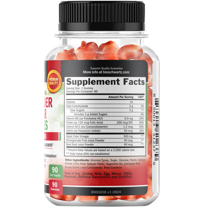 Apple Cider Vinegar Gummies - ACV Gummies with The Mother for Women & Men - Energy Boost Bloat Digestive & Immune Support - Vitamin B12 B6 B 9 Folic Acid