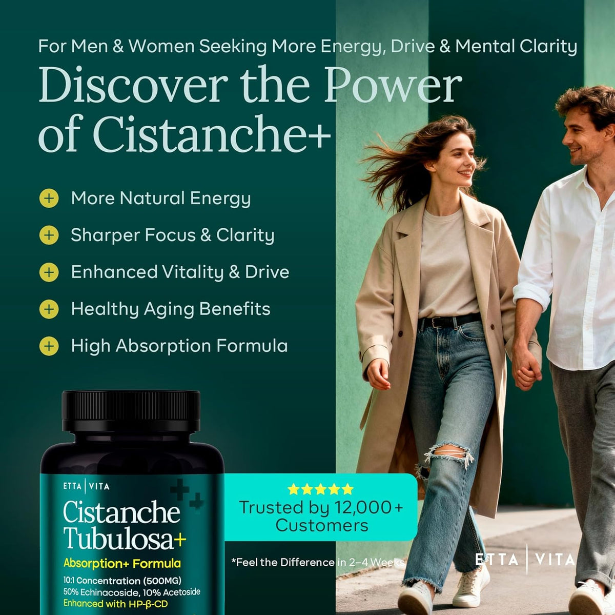 Cistanche Tubulosa Capsules 500 mg 2x Potent 50% Echinacoside/10% Acetoside | Cistanche supplement enhanced absorption with HBC for stress, mood, cortisol support & hormonal balance, vegan, non-GMO, USA