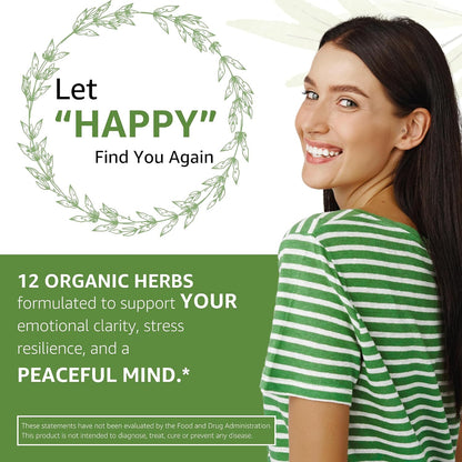 Bodymune Organic MoodBliss | Supports a Calm, Relaxed & Positive Mood* | with Ashwagandha, St. John's Wort & Lemon Balm | USDA Organic, USA-Made, Non-GMO, Gluten-Free - 60 cts.