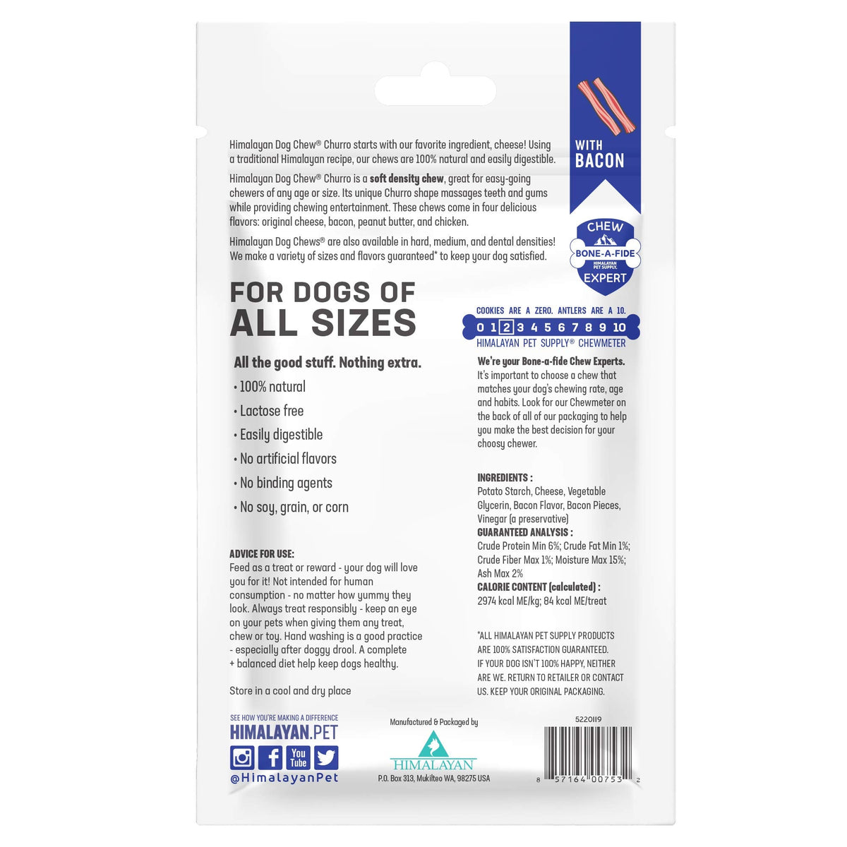 Himalayan Dog Chew Churro, Soft Yak Cheese Treat, Peanut Butter, 4 Sticks | 100% Natural, Soft Density Dental Support, Gluten Free, Healthy Safe Dog Treats for All Breeds and Ages, Lactose & Grain Free
