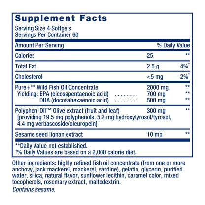 Life Extension Super Omega-3 EPA/DHA Fish Oil, Sesame Lignans & Olive Extract – Heart Health, Brain Health, Inflammation Health Support, Gluten-Free,