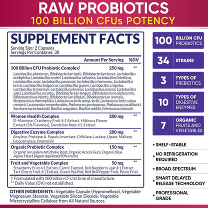 Wholesome Wellness Probiotics for Women 100 Billion CFUs with Prebiotics, Digestive Enzymes + Multi Collagen Protein Powder Hydrolyzed (Type I II III V X) Bundle