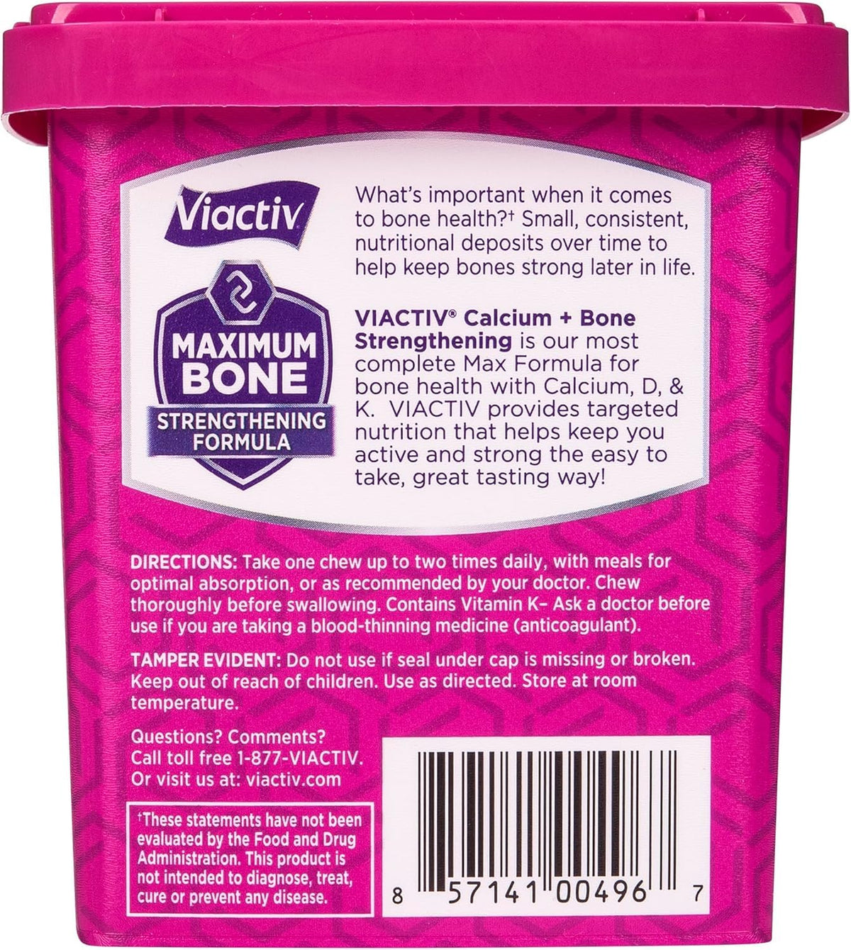 Viactiv Calcium + Vitamin D Supplement Soft Chews for Women & Men - Chewable Calcium for Bone Health Support, 650 mg per Serving, Vitamin D & K for High Absorption - 60 Count, Caramel