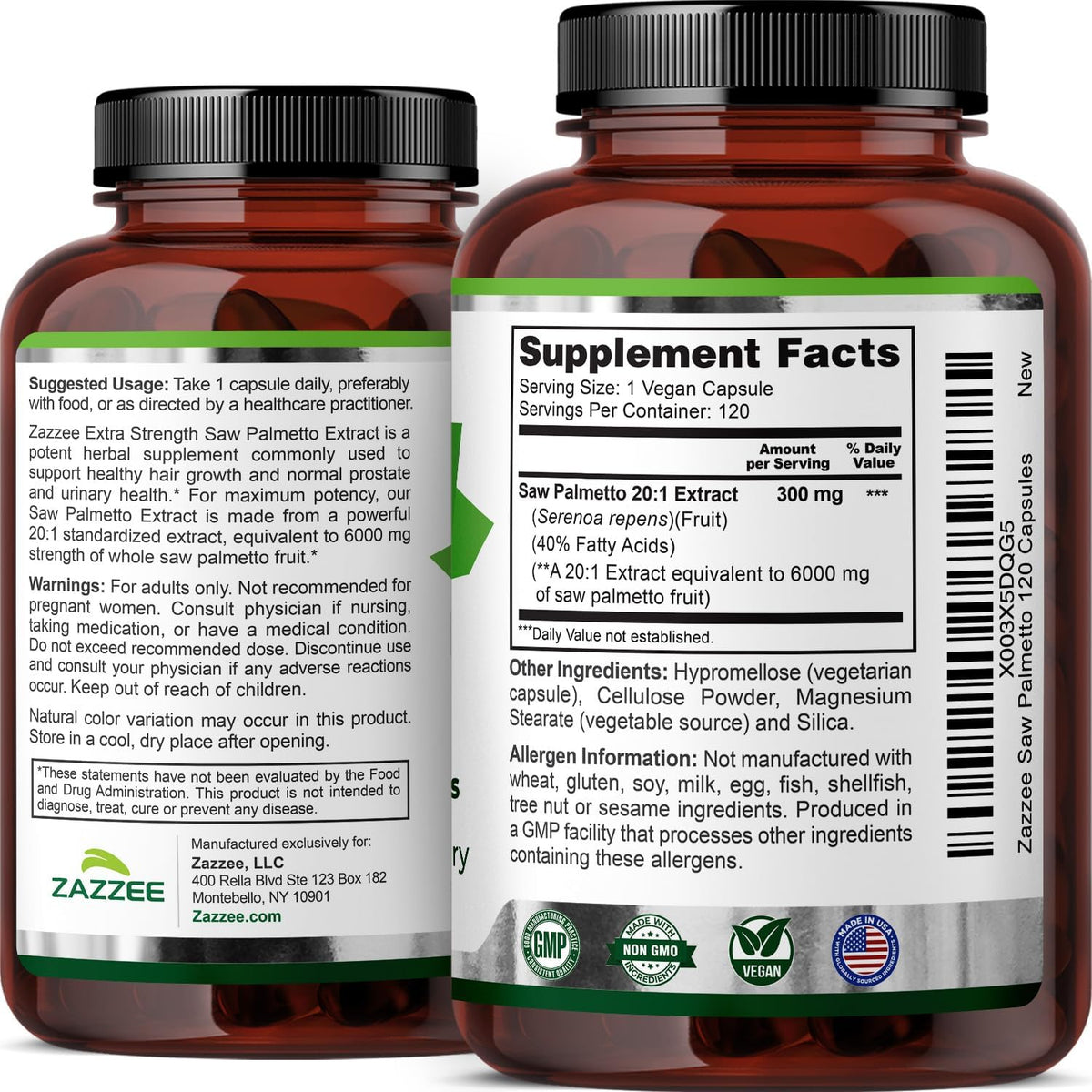 Zazzee Extra Strength Saw Palmetto 20:1 Extract, 40% Fatty Acids, 120 Vegan Capsules, 4 Month Supply, Serenoa Repens, Daily Wellness & Men’s Health Support, Herbal Supplement, Non-GMO, Made in the USA