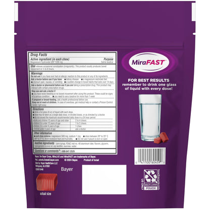 MiraFAST Soft Chews, from the Makers of MiraLAX, Gentle Constipation Relief, Fast Acting, Stimulant Free Saline Laxative, Magnesium Hydroxide, Blueberry & Raspberry Flavor, 60ct