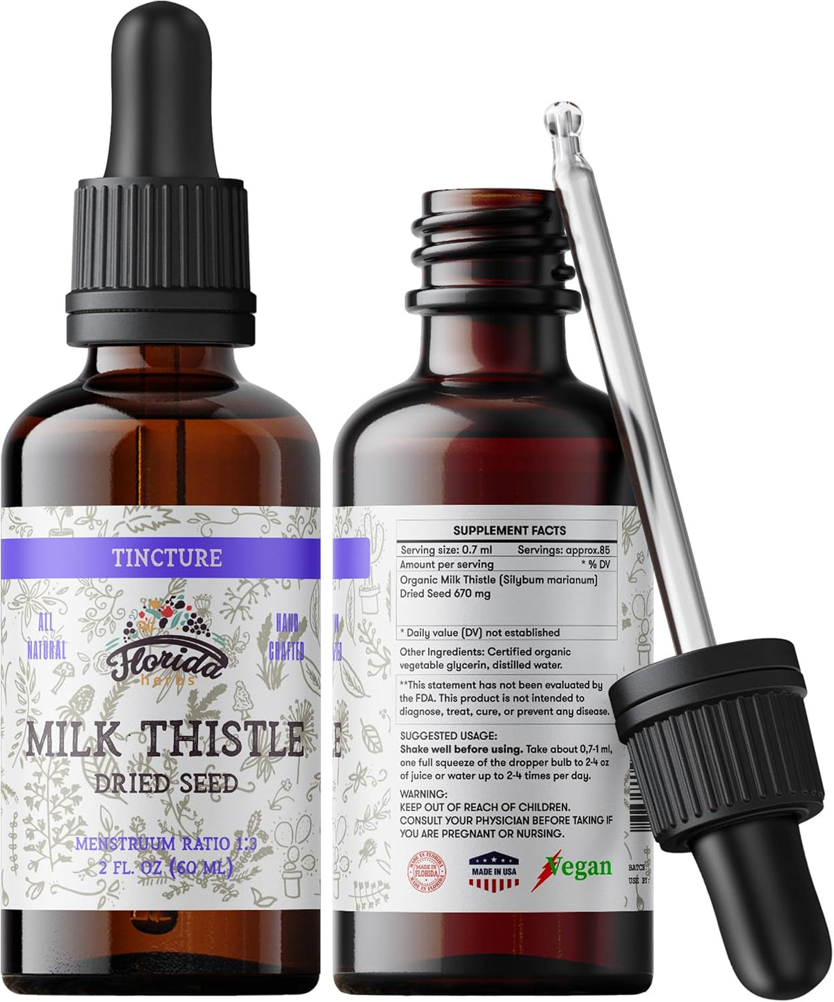 Milk Thistle Root Liquid Extract – Organic Milk Thistle Tincture – Alcohol-Free Herbal Supplement – Natural Silybum Marianum Drops – Non-GMO, 2 fl oz