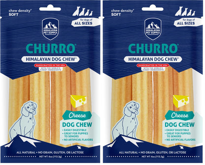 Himalayan Dog Chew Churro, Soft Yak Cheese Treat, Peanut Butter, 4 Sticks | 100% Natural, Soft Density Dental Support, Gluten Free, Healthy Safe Dog Treats for All Breeds and Ages, Lactose & Grain Free