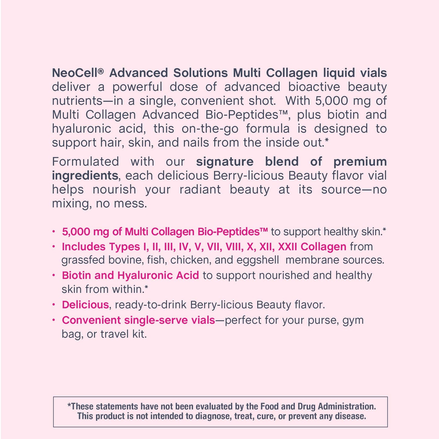 NeoCell Multi Collagen Peptides Liquid | 6 Vials | with Hyaluronic Acid and Biotin | Advanced Formula | Complex Beauty Supplement | Hair, Skin, and Nails