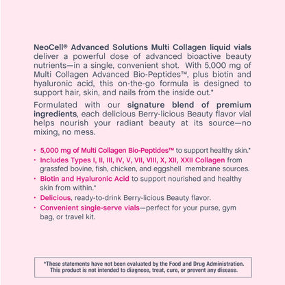 NeoCell Multi Collagen Peptides Liquid | 6 Vials | with Hyaluronic Acid and Biotin | Advanced Formula | Complex Beauty Supplement | Hair, Skin, and Nails